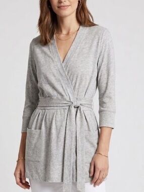🐠Theory wrap front cardigan sweater lightweight gray medium 100% cotton
